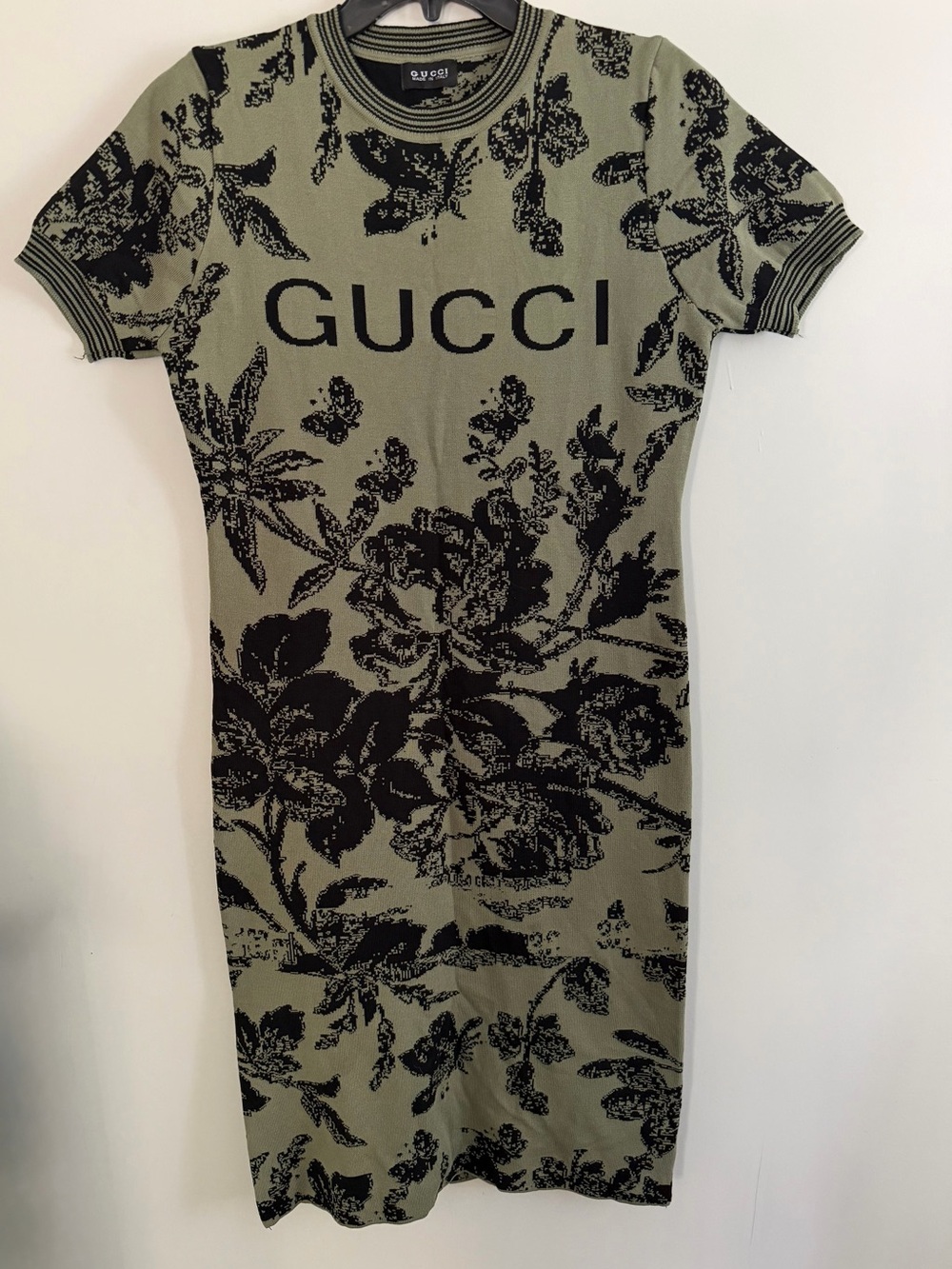 Olive Green & Black Floral Logo Knit Dress